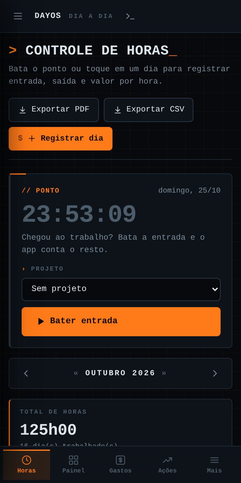 Controle de Horas no celular